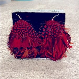 Red Feather Earrings